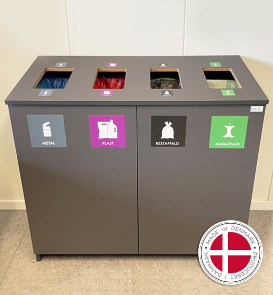 Affaldsskab med 4 indkasthuller - affaldssortering - GreenCare 4 - Dansk produceret