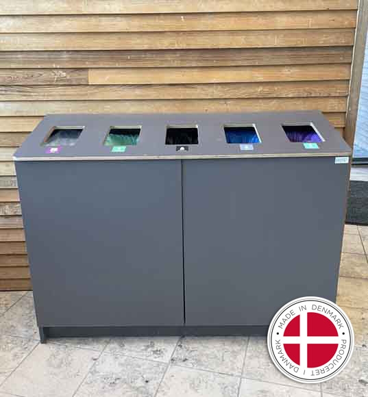 Affaldsskab m. 5 indkast til affaldssortering - GreenCare 5 - Dansk produceret