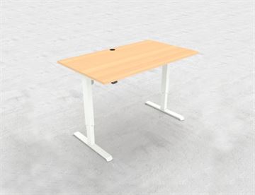 Hæve sænkebord - 140 x 80 cm - her med hvid stel og bordplade i bøg