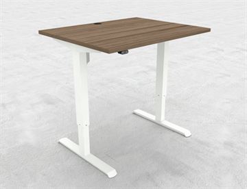 Hæve sænkebord - 100 x 80 cm - her med hvidt stel og bordplade i valnød