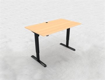 Hæve sænkebord - 140 x 80 cm - her med sort stel og bordplade i bøg
