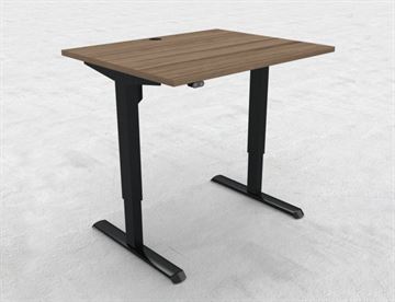 Hæve sænkebord - 100 x 80 cm - her med sort stel og bordplade i valnød