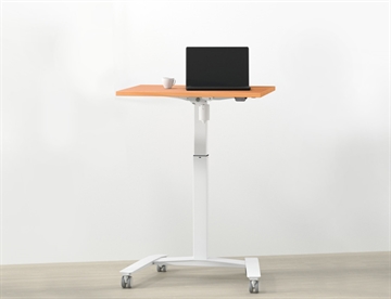 Hæve sænkebord m. et-søjlet stel og bøg (melamin) bordplade fra danske ConSet - Godt højderegulerbart arbejdsbord