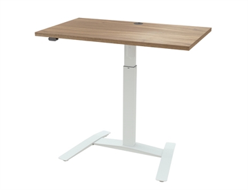 Hæve sænkebord m. et-søjlet stel og valnød bordplade (melamin) - her 100x60 cm