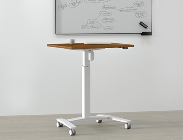 Hæve sænkebord m. et-søjlet stel og valnød (melamin) bordplade fra danske ConSet - Godt arbejdsbord