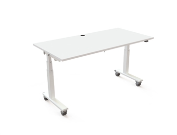Hæve sænkebord m. flip-top bordplade - Elevationsbordet er her med hvidt stel og hvid melamin bordplade