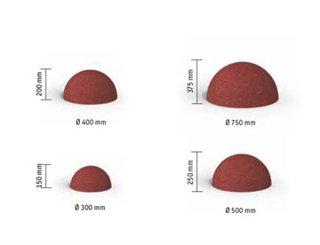 Halvkugle i gummigranulat - størrelser