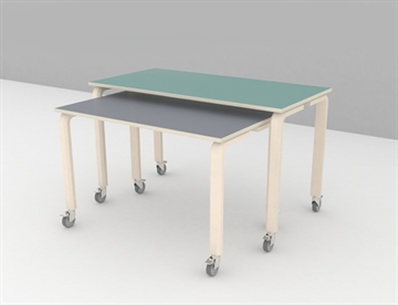 Indskudsborde 80x140 cm, højde 79/69 cm (inkl. hjul) - Velegnet til institutioner -  Her med laminat overflade