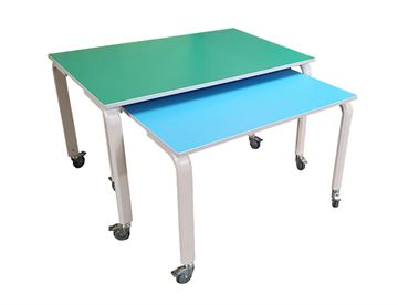 Indskudsborde med hjul og laminat overflade - Godt børnehave bord / institutionsbord