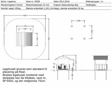 Mål og specifikationer - Legehus Bjørnebo med gulv og lave sider 