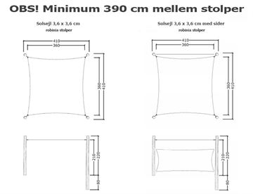 Mål - Solsejl 3,6 x 3,6 - opstilling