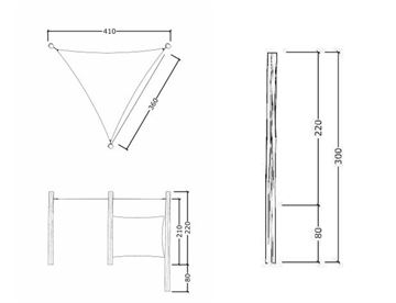 Mål - Trekantet solsejl 3,6 x 3,6 x 3,6 - opstilling