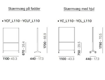 Mål - Ypsilon Connect L110 fritstående skærmvæg med hjul eller fødder