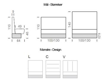 Modus 2 lounge sofa liniær modul - specifikationer