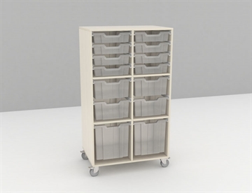 Sif reolsystem - Mobil disk m. 6 rum med plastik kasser - kan tilkøbes i ønskede størrelser