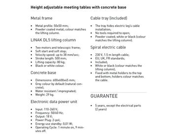 Jazz højdejusterbart mødebord / konferencebord - Specifikationer