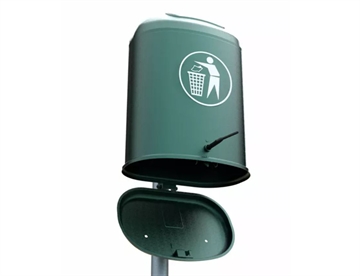 Olga skraldespand i stål, 45L. Nem tømning via bundklap.