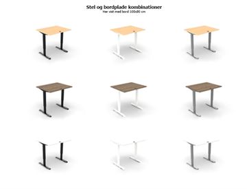 Hæve sænkebord - stel og bordplade kombinationer her vist med bordplade i str. 100 x 80 cm