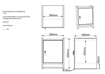 Mål personaleskab med bøjlestang - 1 rum - Væghængt