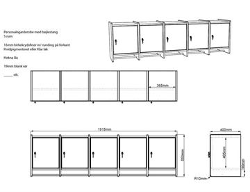 Mål personaleskab med bøjlestang - 5 rum - Væghængt