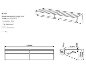 Mål skohylde til personaleskab med bøjlestang - variabel længe - Væghængt