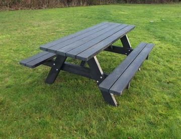 Picnic bord/bænk med planker i vedligeholdelsesfri genbrugsplast - A-model ØKO med 5 planker i bordplade