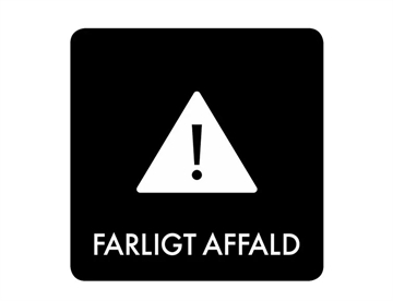 Farligt affald - Selvklæbende piktogram m. afrundede hjørner, 12x12 cm (sort)