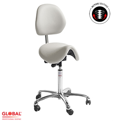 Behandlerstol - Pinto saddelstol m. ryglæn og ekstra blødt sæde - PVC-fri og rengøringsvenligt kunstlæder