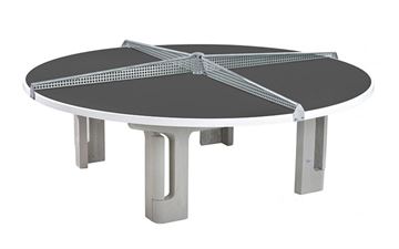 Bordtennisbord Rondo - Rundt udendørs bordtennisbord i beton med kryds net / 4 delt net 
