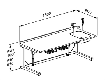 Fritstående hæve/sænke puslebord (180 cm) med sanitet - mål