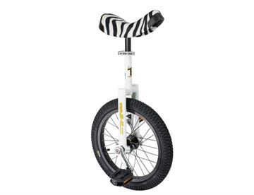 QU-AX 16" Unicycle med zebra saddel, hvidt stel og sort dæk -  Ethjulet cykel / artistcykel