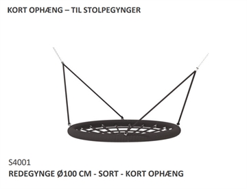 Fugleredegynge Ø100 cm med kort ophæng til legepladsen - sort