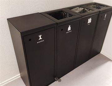 TILBUD - Affaldssystem m. 4 fraktioner til indendørs affaldssortering - pulverlakeret stål