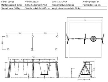 Mål og specifikationer - Robinia Dobbelt Gyngestativ m/gummigynger og redegynge