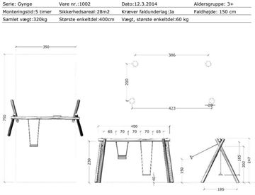 Mål og specifikationer - Robinia Gyngestativ m/gummisæder