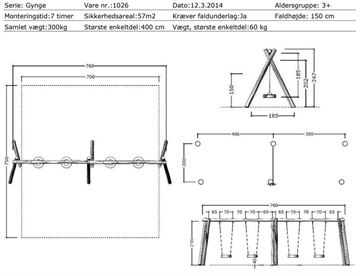 Mål og specifikationer - Robinia Dobbelt Gyngestativ m/dækgynger 2 x 2