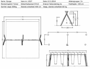 Mål og specifikationer - Robinia Dobbelt Gyngestativ m/gummigynger 2 x 2