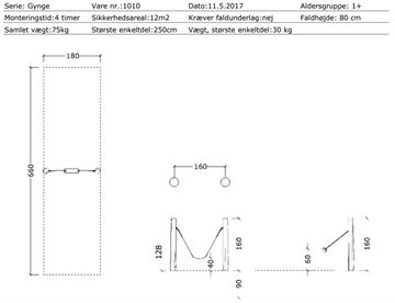 Mål og specifikationer - Robinia Gyngestativ m/bæltegynge 