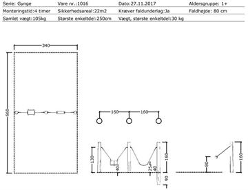 Mål og specifikationer - Robinia Dobbelt Gyngestativ m/bæltegynge og babygynge