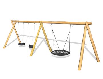 Robinia Dobbelt Gyngestativ m. 2 dækgynger og redegynge Ø120 cm