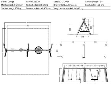 Mål og specifikationer - Robinia Dobbelt Gyngestativ m/dækgynger og redegynge