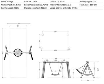 Mål og specifikationer - Robinia Gyngestativ m/sansegynge Ø120 cm