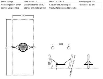 Mål og specifikationer - Robinia Gyngestativ m/redegynge Ø100 cm