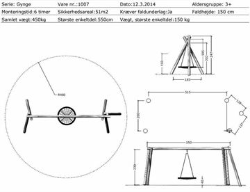 Mål og specifikationer - Robinia Dobbelt Gyngestativ m. sansegynger Ø120 cm, et punkts gynge              