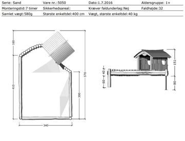 Mål / specifikationer - Robinia sandkassemiljø med sandkasse og legehus