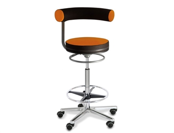 Sanus højstol - Ergonomisk arbejdsstol m. fodring - Her i farve Orange, kunstlæder (hjul)