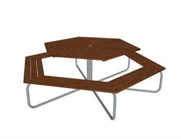 Sekskantet bord-bænkesæt uden ryglæn med planker i hårdttræ