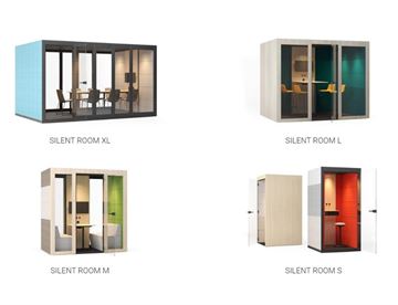 Silent Room - flere størrelser og indretninger af mødebokse - mange muligheder