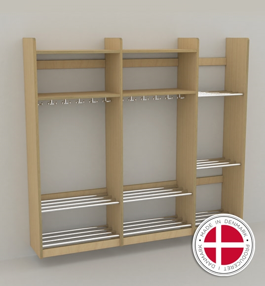Skolegarderobe til 6 børn m. ekstra opbevaringsplads - Dansk produceret
