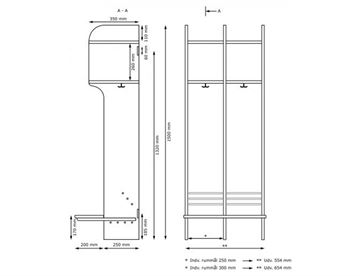 SFO garderobe med bænk - mål 2 sektioner 